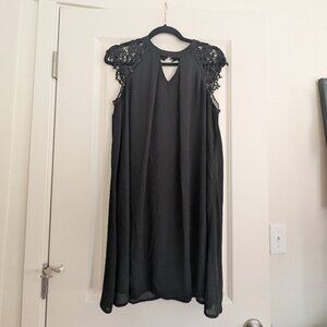 Black cap sleeve swing dress